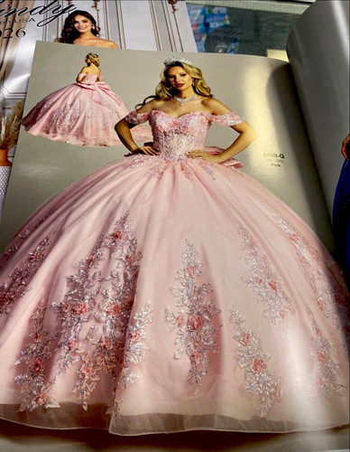 Pink floral and sparkly quinceañera dress
