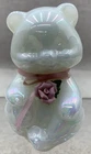 Fenton Opalescent Glass White Bear Figurine with Pink Ribbon