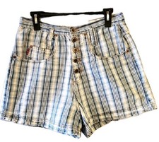 L.E.I Riding Wear Plaid Blue Jean Shorts High Rise Button Down Denim Vintage Y2K