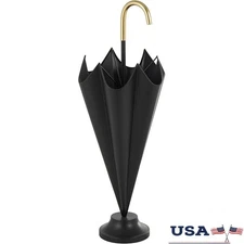 Modern Round Metal Umbrella Stand Black Gold Handle Durable Holder Stylish Decor