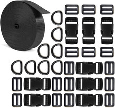 1 inch Buckle Strap Set with 10 Yards Nylon Webbing, 8 Pcs Metal D Rings, 8 Pcs