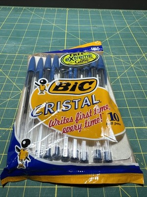 VTG NOS 1990 s BIC Cristal Blue 10 Ball Pens Made In USA MEDIUM Ballpoint New!