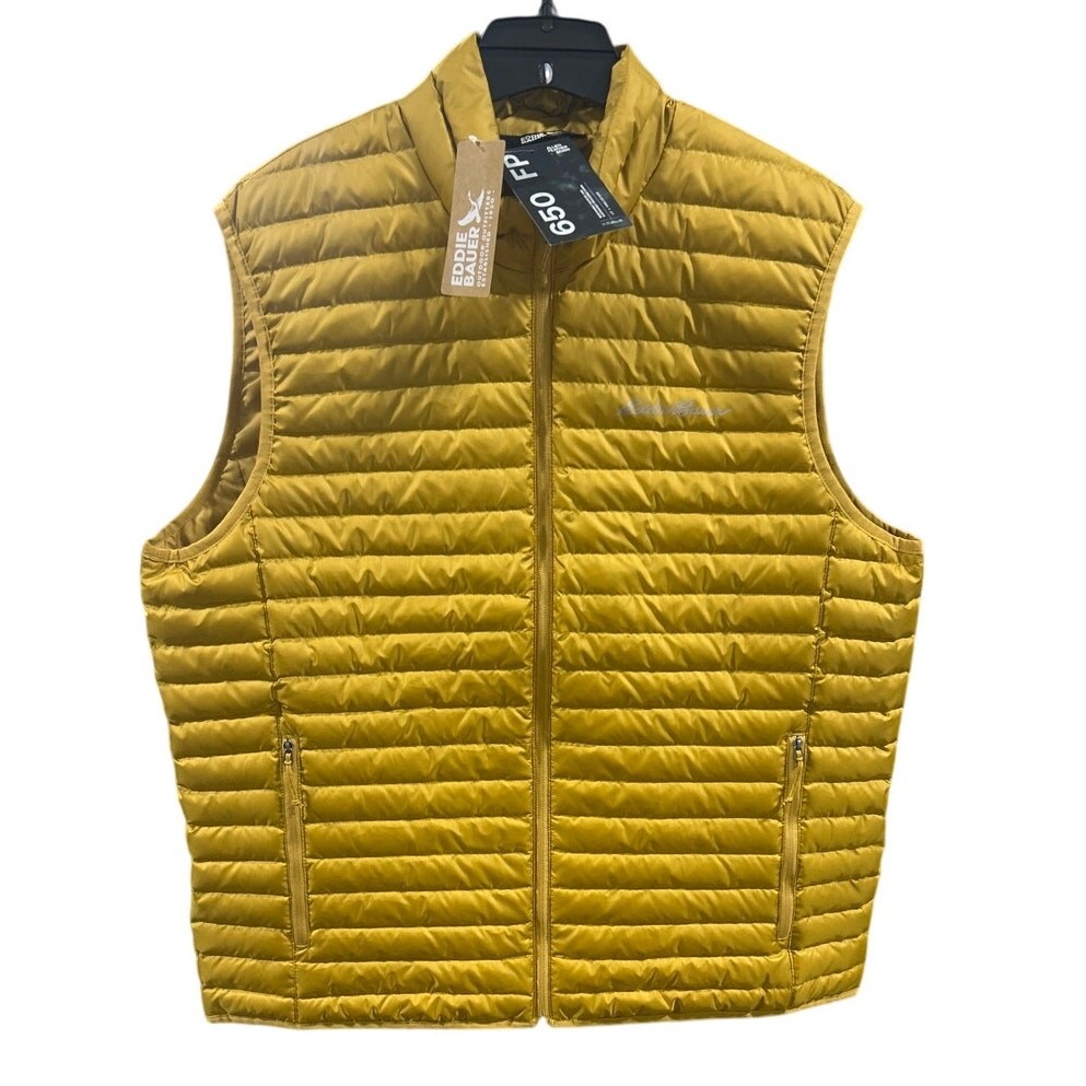 New Eddie Bauer Mens Large Gold Yellow Microlight 650 FP Down Zip