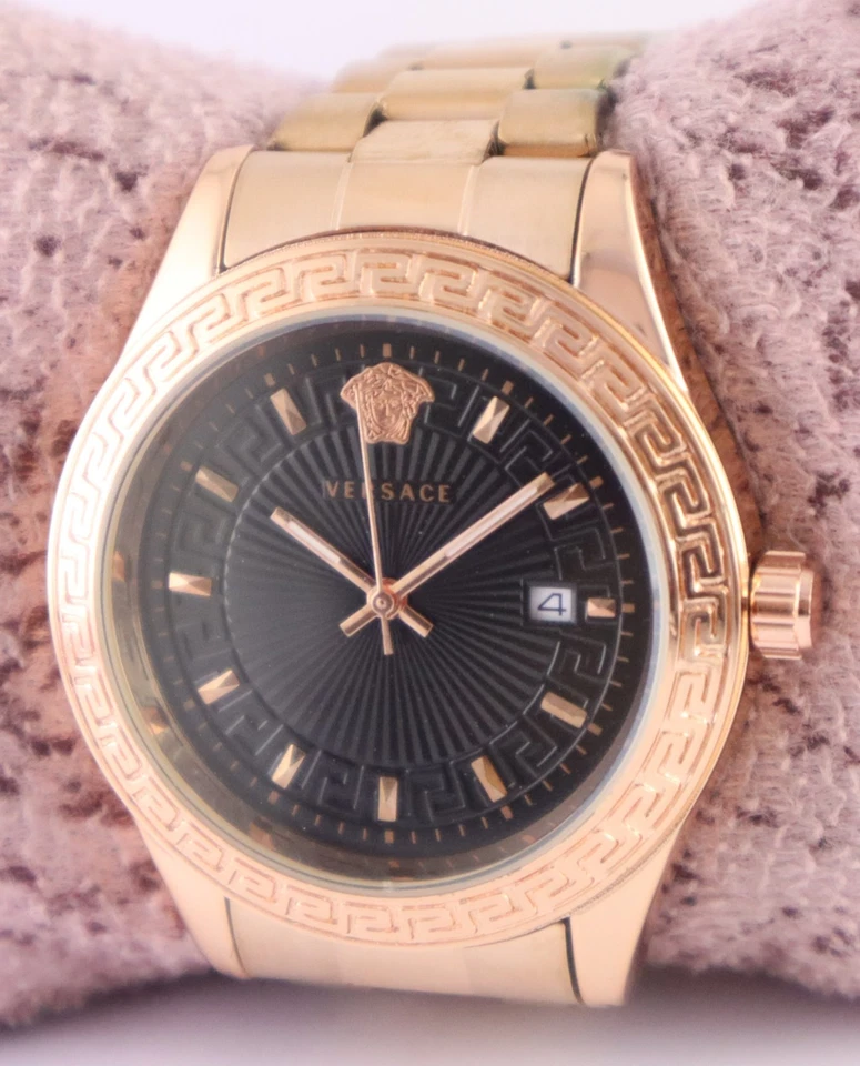 Reloj Pulsera Versace de Lujo para Hombres Cuarzo Esfera Negra "Fecha" Todo Funcionamiento Banda de Acero Foto 2 de 4