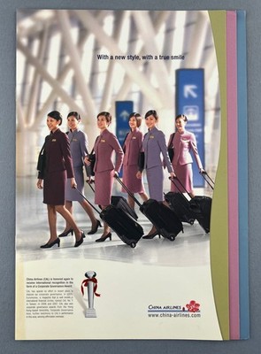 China Airlines Airline Verkaufsprospekt Kabinenpersonal Bilder Taiwan Streckenplan
