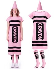 Large Pink Crayon Costume for Adults - Fun Dress, Hat  Socks Set