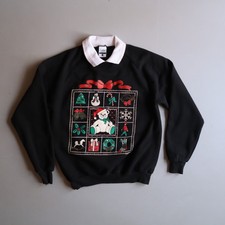 Vtg Sweatshirt Christmas Bear Collared Grandma Granny Large Measures Medium