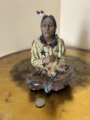 Large Sitting Native Indian Tribal Chief Medicine Man Figurine