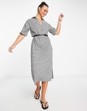 ASOS - Mono Check Short Sleeve Midi Dress with Belt - Size 8
