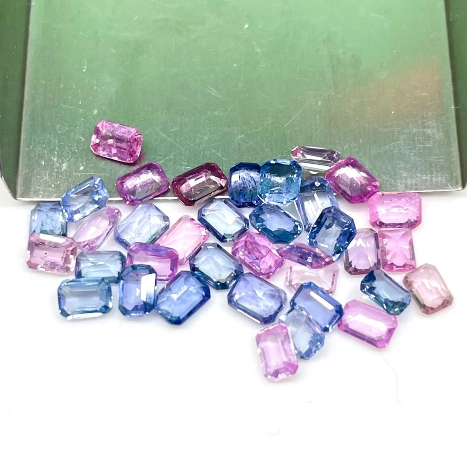 4 Stück Natürlich Blau Rosa Saphir 4x3mm Smaragd Schnitt Locker Edelsteine Menge - Bild 4 von 4