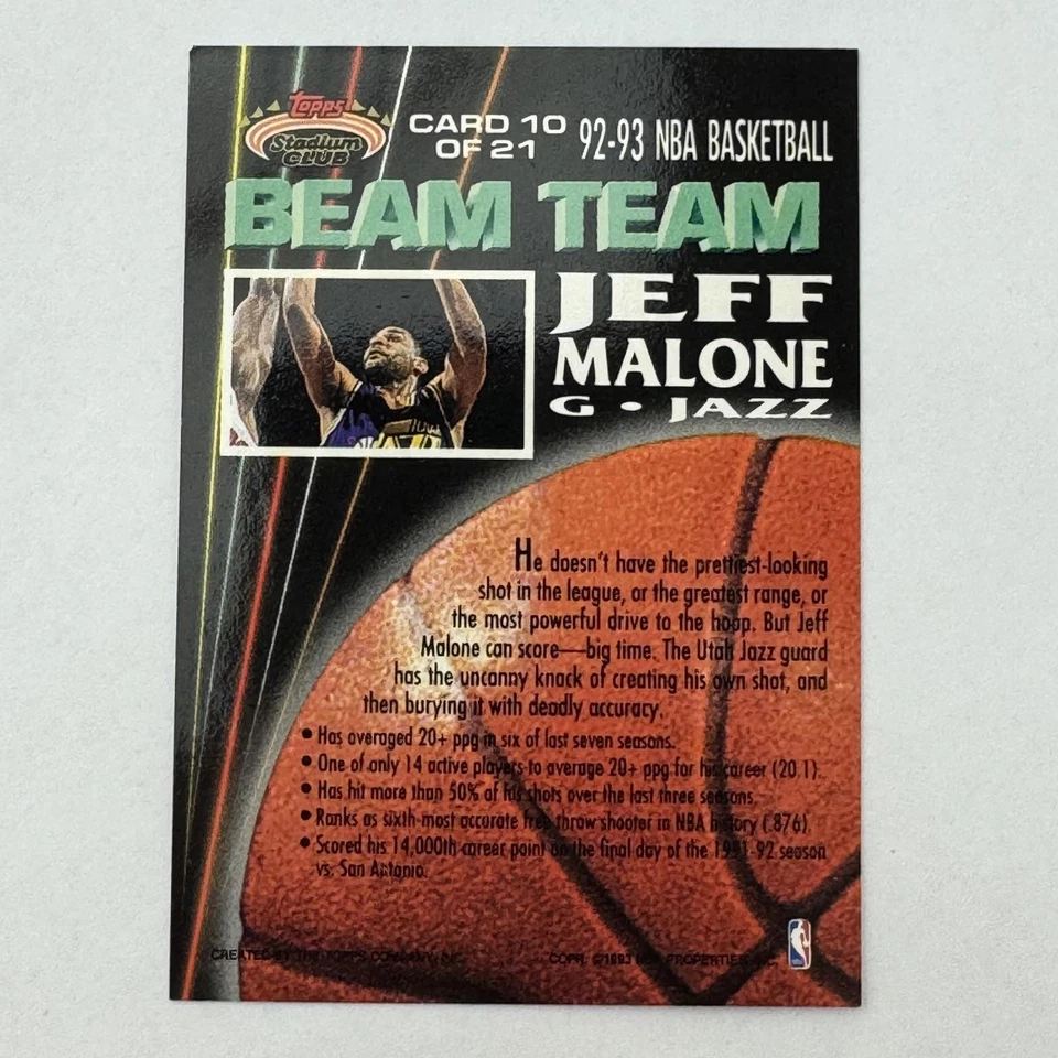 1992-1993 Topps Stadium Club NBA solo miembros Jeff Malone Beam Team 10 de 21 Foto 2 de 4