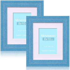 8x10 Glitter Picture Frame with Mat for 5x7, HD Real Glass Pastel Sparkle Pho...