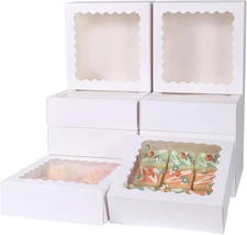 50 Pcs 8X8X2.5 Inches Bakery Boxes with Window, Cake Pastry Cookie Mini Pie Box 