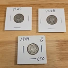 1927 1928 1929 US Mercury Dimes Silver 10C Lot of 3 Circulated Uncertified