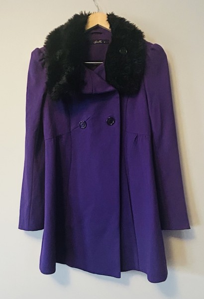 Stella Women’s Purple Double Breasted Coat Size 8 Faux Fur Collar Jacket