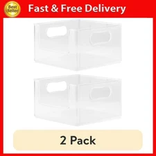 (2 Pack) the Home Edit Open Front Bin Clear Plastic Modular Storage System Organ