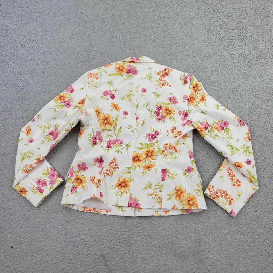 Blazer Talbots Mujer 4 Blanco Flor AOP Bolsillos Elastizados Botón Manga Larga Foto 2 de 4