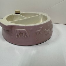 Vtg Baby Food Warmer Dish Ceramic Pink Bowl Animals Divided w/Water Reservoir