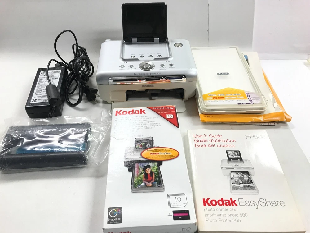 Kodak Easyshare Photo Printer 500, CD Software, Photo Paper, Tray. Untested.