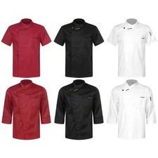 Womens Mens Coat Canteen Tops Breathable Chef Patchwork Jacket Pockets Shirt