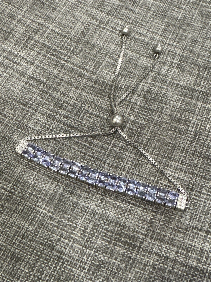 Sterling Silver~Adjustable Genuine Oval Amethyst Tennis Bracelet~9g - Image 2 of 4