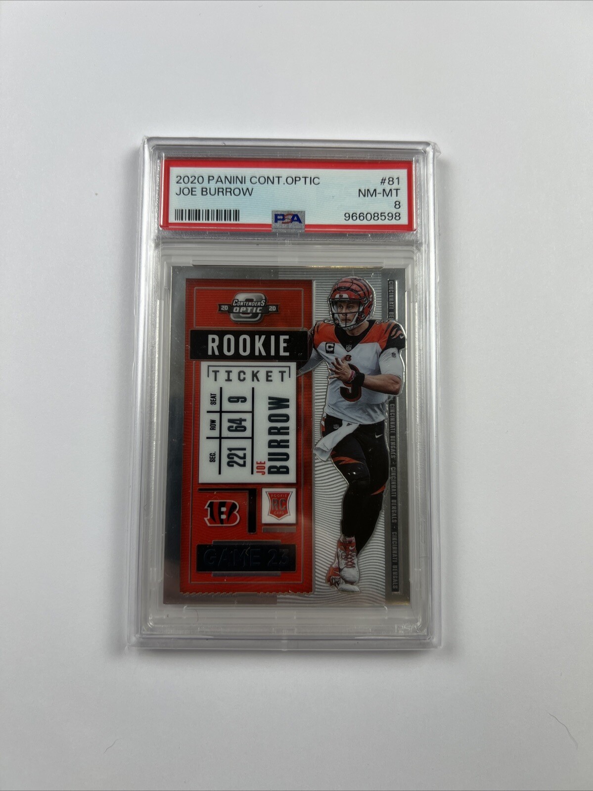 2020 Panini Contenders Optic - Rookie Ticket Silver #81 Joe Burrow (RC) PSA 8