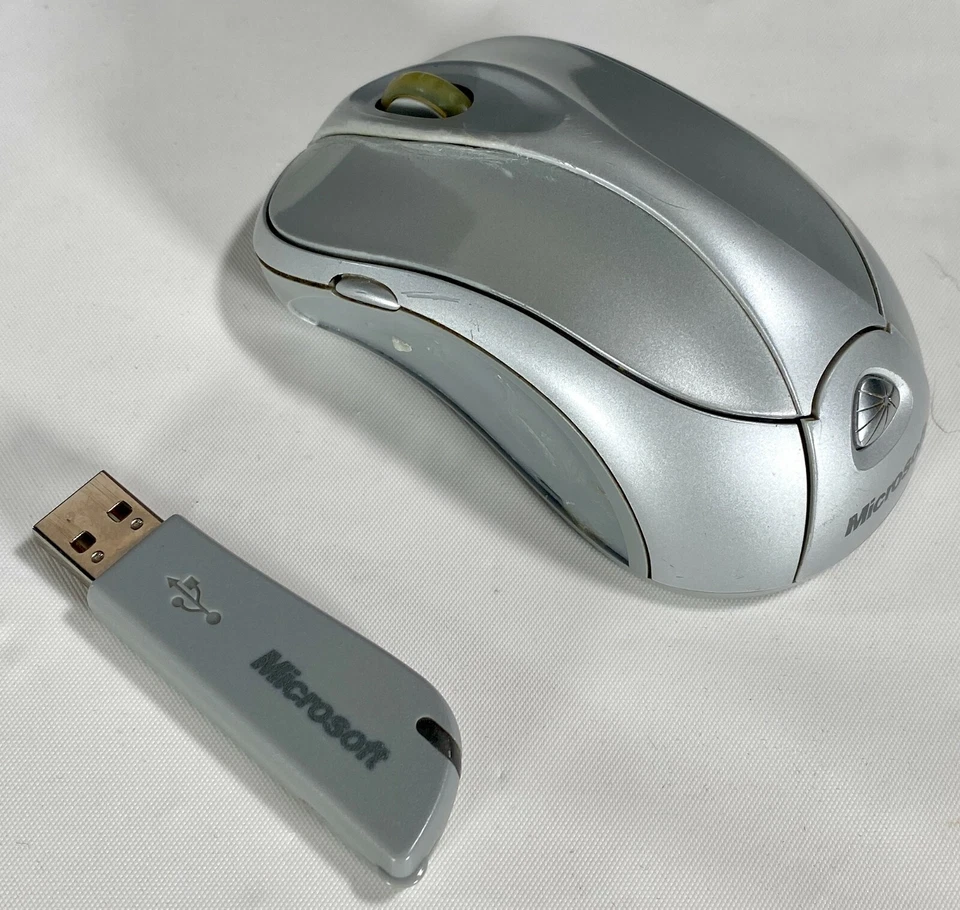 Microsoft Wireless Notebook Laser Mouse Silver 1054 w/ USB Receiver 1051 - Image 2 of 4