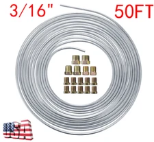 1x Zinc Steel Brake Line Tubing Kit 3/16"OD 50Ft Roll Coil All Size Fittings USA