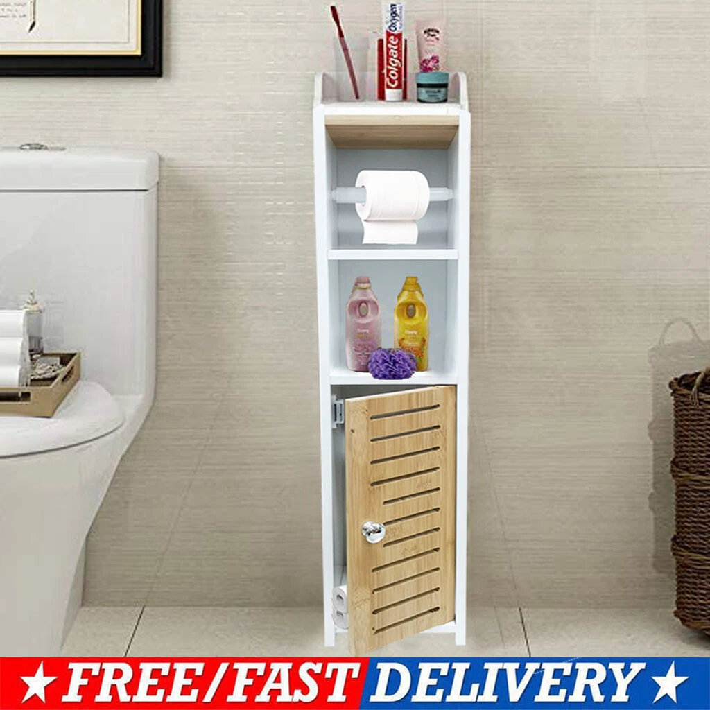 Tall storage cabinet with 2024 doors and shelves for bathroom