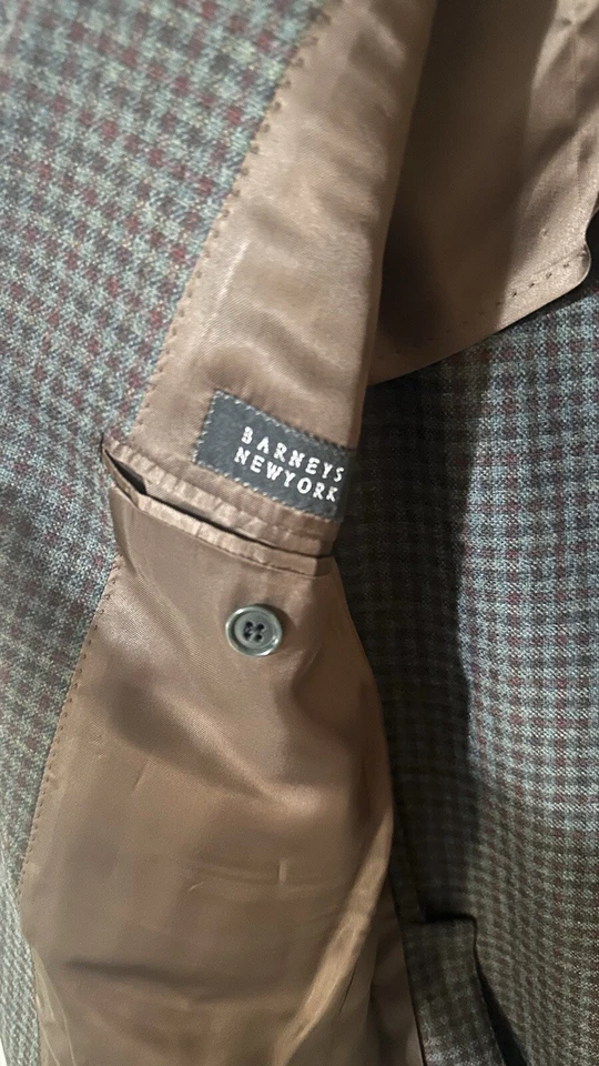 Abrigo Deportivo Barneys New York Mezcla Cachemira Rojo y Verde Cuadros 40R Botón Corozo Foto 3 de 4