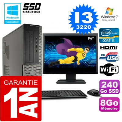 PC DELL 3010 Dt Core I3-3220 RAM 8Go Scheibe 240 GB SSD Wifi W7 Bildschirm 19 ''
