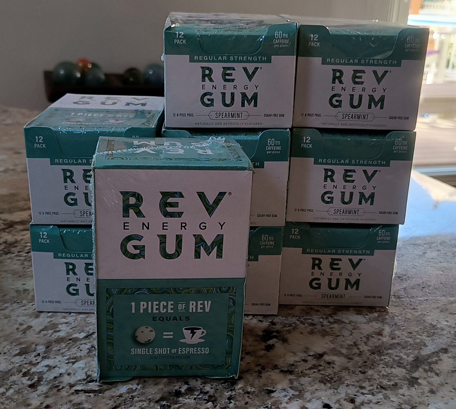 FRESH 12 Packs REV Energy Sugar Free Gum SPEARMINT Regular Strength EXP 03/2026