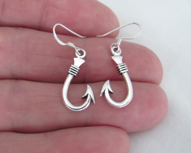 Sterling Silver 21mm 2 sided fish hook dangle earrings 9706 eBay