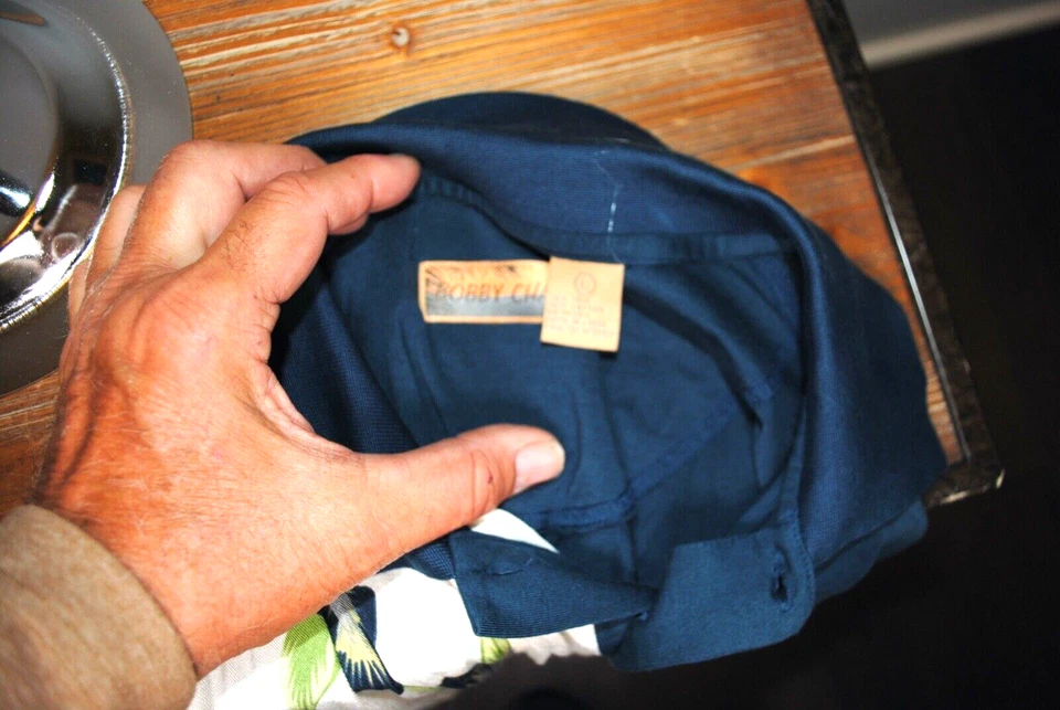 Bobby Chan Mens Hawaiian Shirt Blue & Wht Short Sleeve  Polo  Silk Blend  Size L - Image 4 of 4