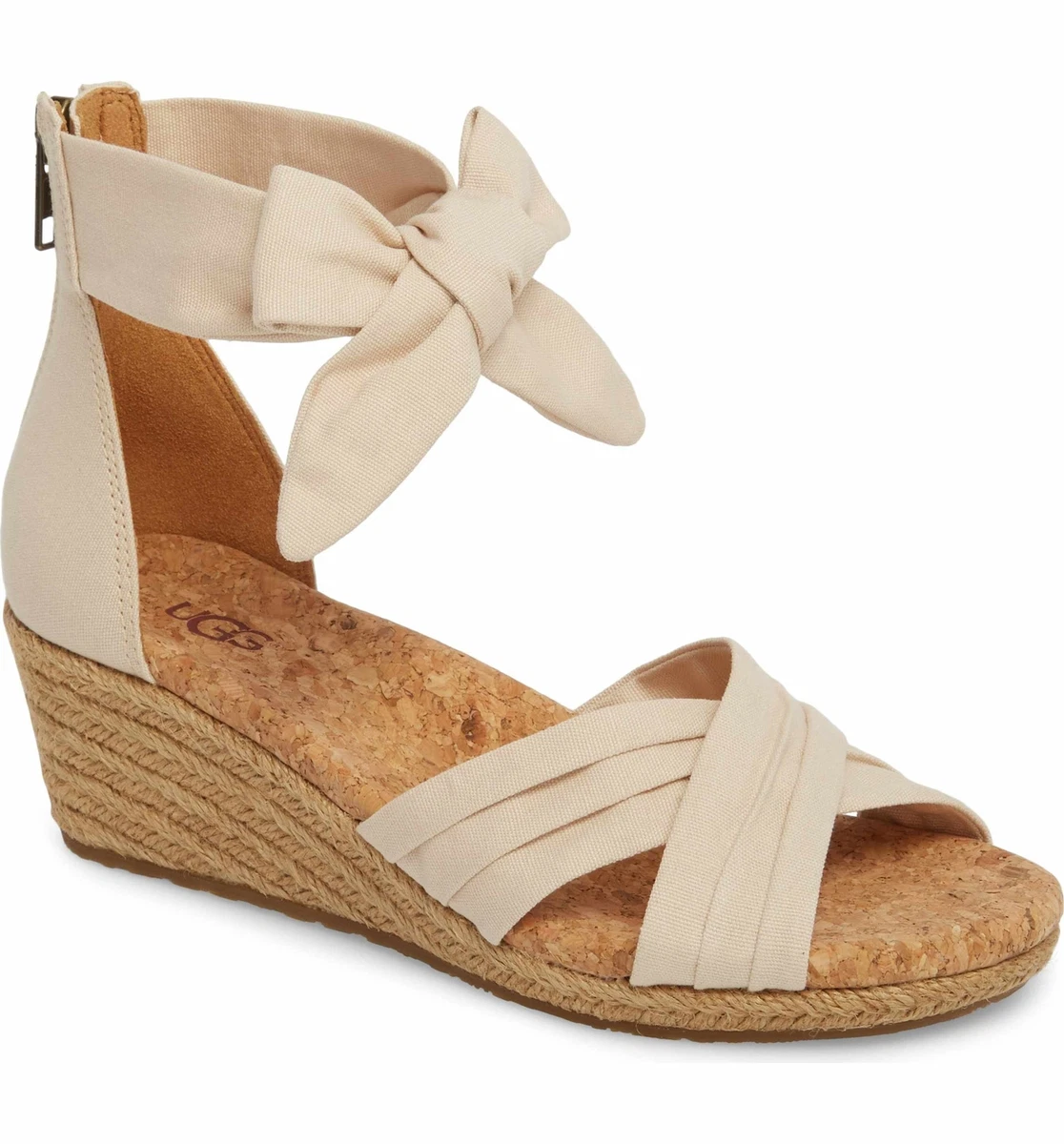 UGG Traci Espadrille Ankle Strap Wedge Sandals Creme