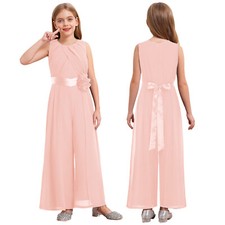 Girl's Party Jumpsuit Ruffled Chiffon High Waist Jumpsuit Gorgeous Elegant Belt