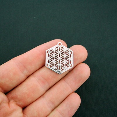 BULK 20 Flower of Life Charms Antique Silver Tone - SC5927