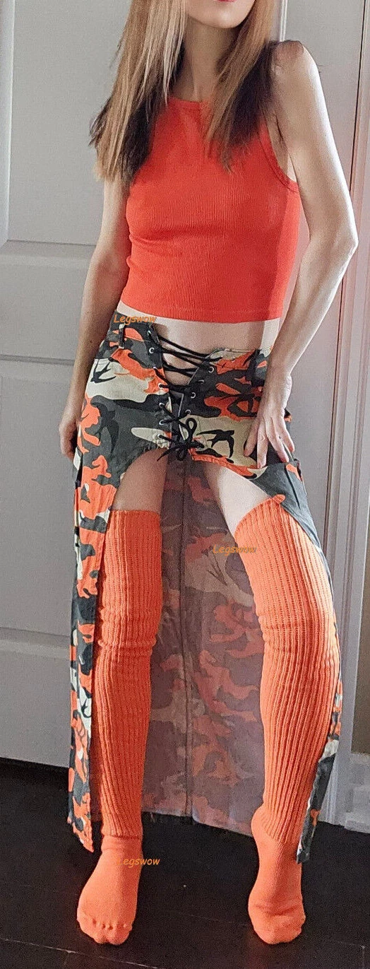 Orange Long Loose Japanese School Slouch Socks Over Knee Thigh High School Girl