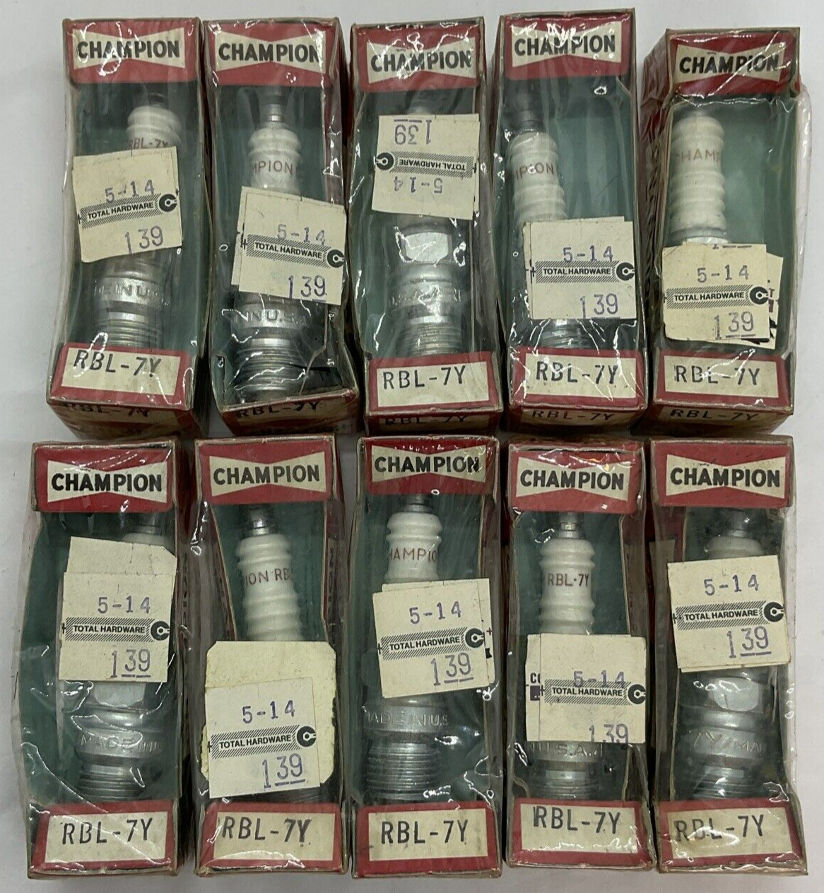 Rbl Engine Lot of 10 NOS Champion Spark Plugs RBL-7Y Made in USA Total Hardware ...