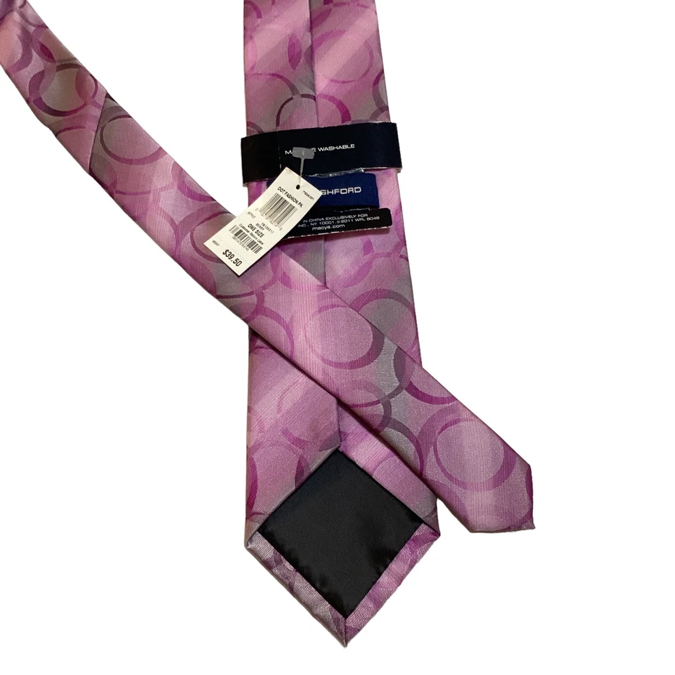 JOHN ASHFORD Men's 100% Polyester Necktie Designer CIRCLES Pink/Purple/Gray NWT - Image 3 of 3
