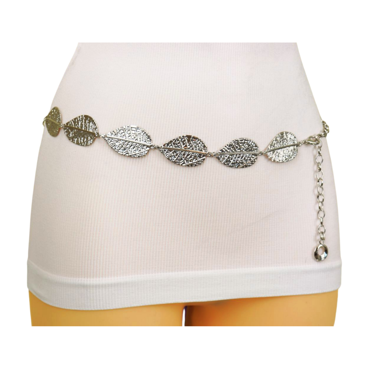 Women Silver Metal Chain Wrap Around Fashion Belt Leaf  display picture 3