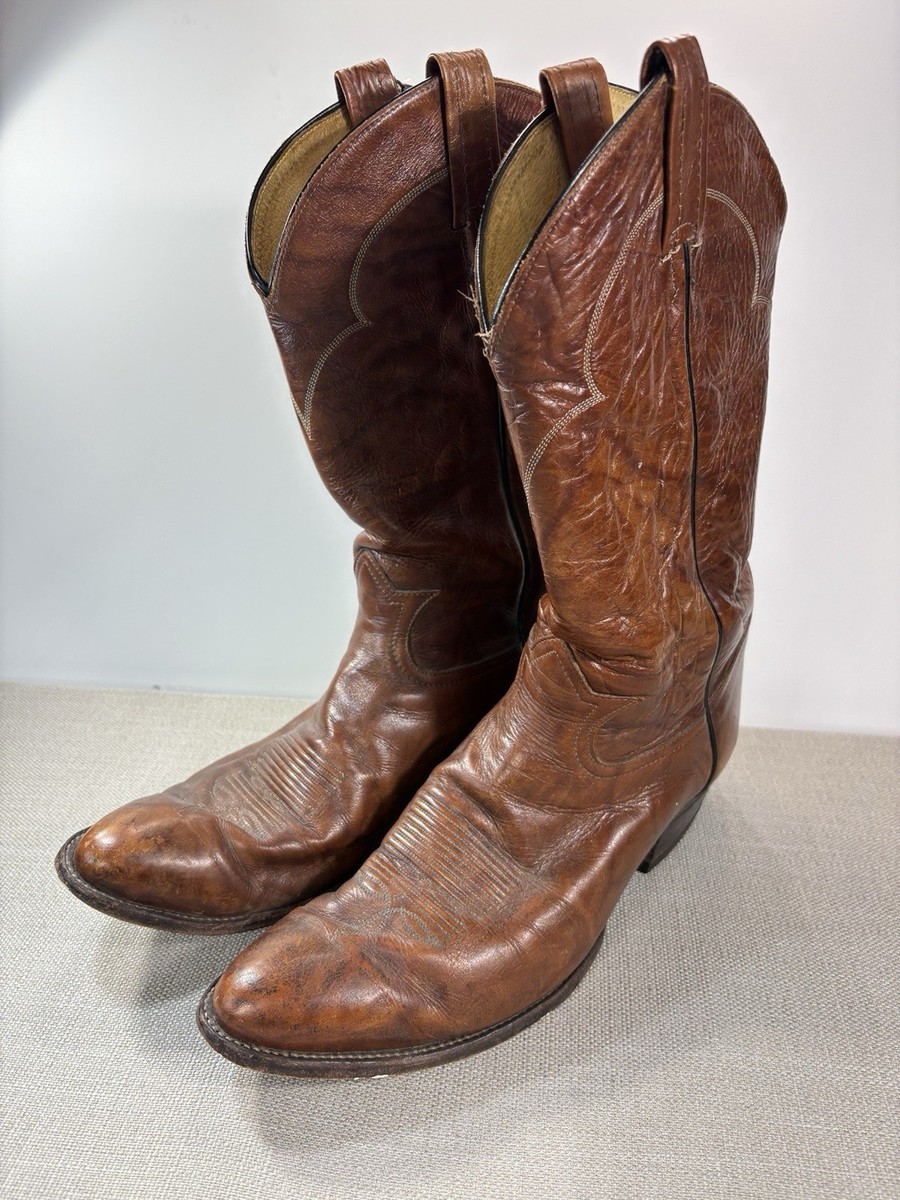 Vintage Tony Lama Mens #5084 Cognac Brown Leather Boots Size  display picture 1
