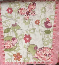 Crib Bedding Blanket/Comforter and Skirt CoCalo Turtles & Butterflies Reversible