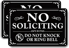 2 Pack No Soliciting Sign for Front Door,9 X 6 Inches Self-Adhesive No Solicitin