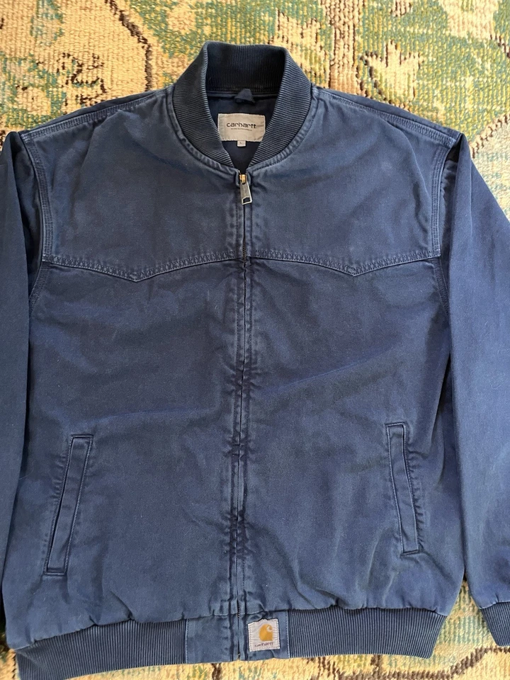 Carhartt WIP OG Santa Fe Bomber Jacket Stone Washed Blue Large Cotton Canvas - Image 3 of 4
