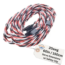 (5) 150CM 5ft Twisted 20awg Servo Extension Leads Futaba w/ Built In Safety Clip