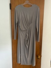 Tommy Hilfiger Silver Shimmer Long Sleeve Slit Scrunch Dress