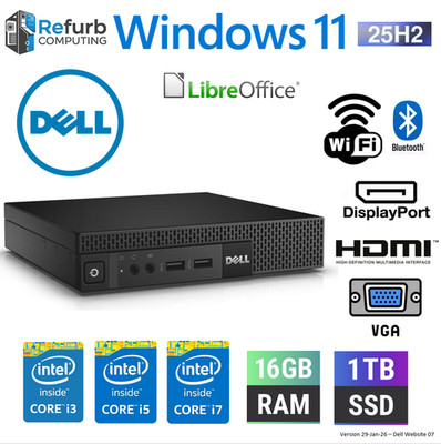 Dell Optiplex 3020 Micro Tiny Desktop PC Core i7 16GB RAM 1TB SSD Windows 11 Pro