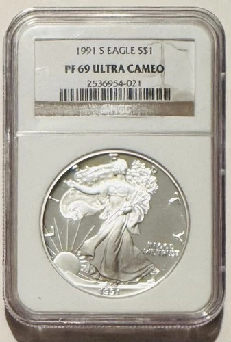 1991 S EAGLE NGC PF 69 ULTRA CAMEO AMERICAN SILVER 1 OZ .999 SILVER