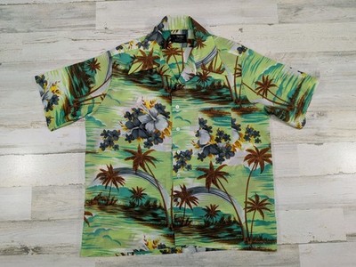 Vintage 70s Van Cort Shirt Mens Large Textured Polyester Floral Hawaiian Aloha